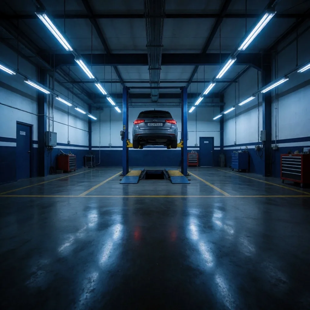Interior de taller de inspección vehicular profesional