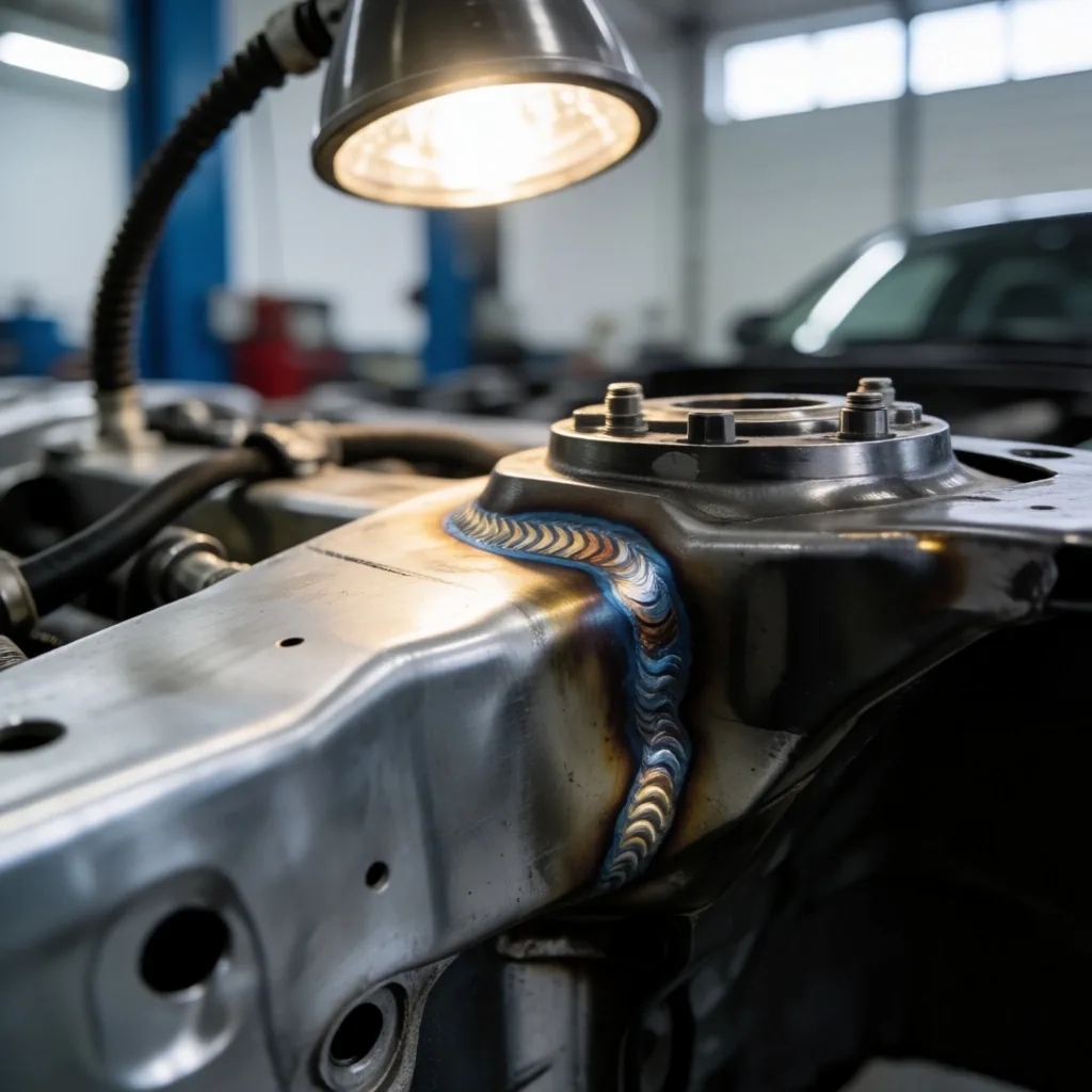 Detalle de chasis de vehículo bajo inspección