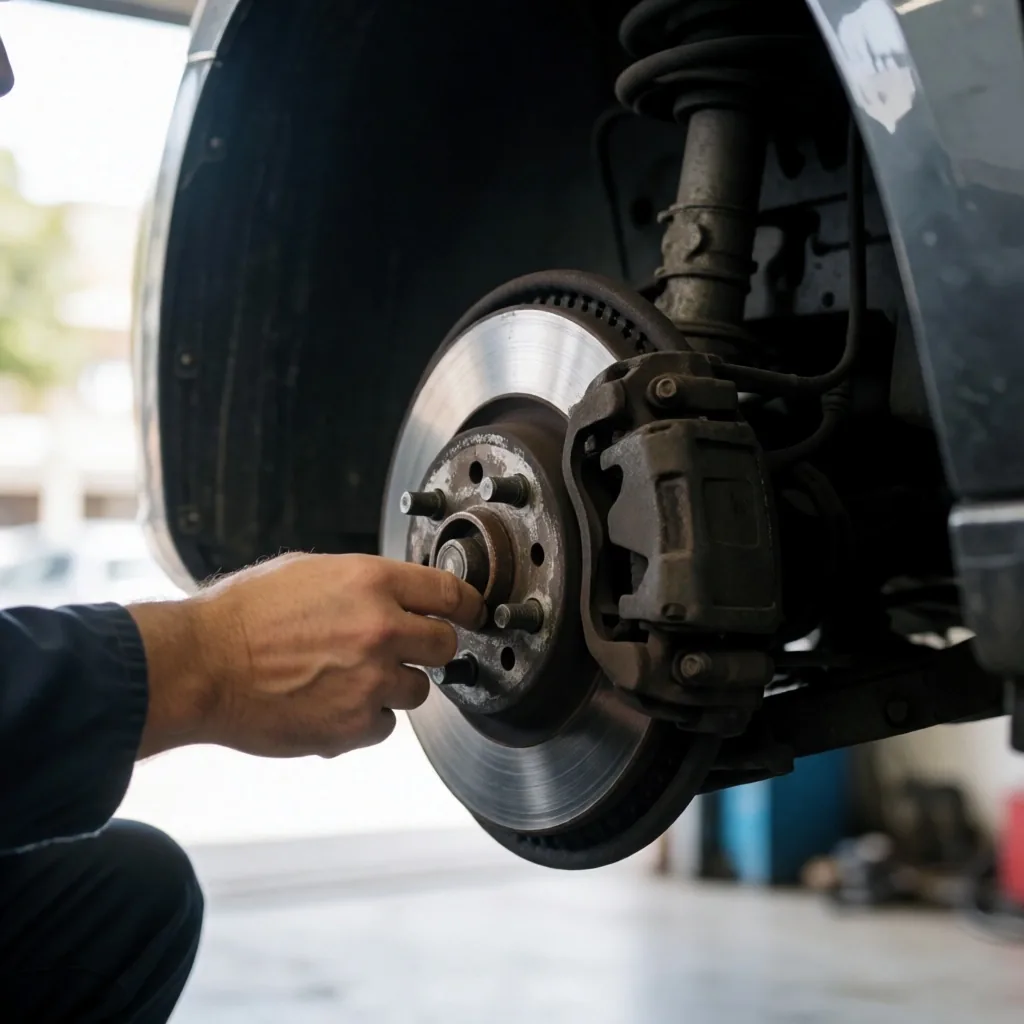 Mecánico profesional inspeccionando un auto usado en taller