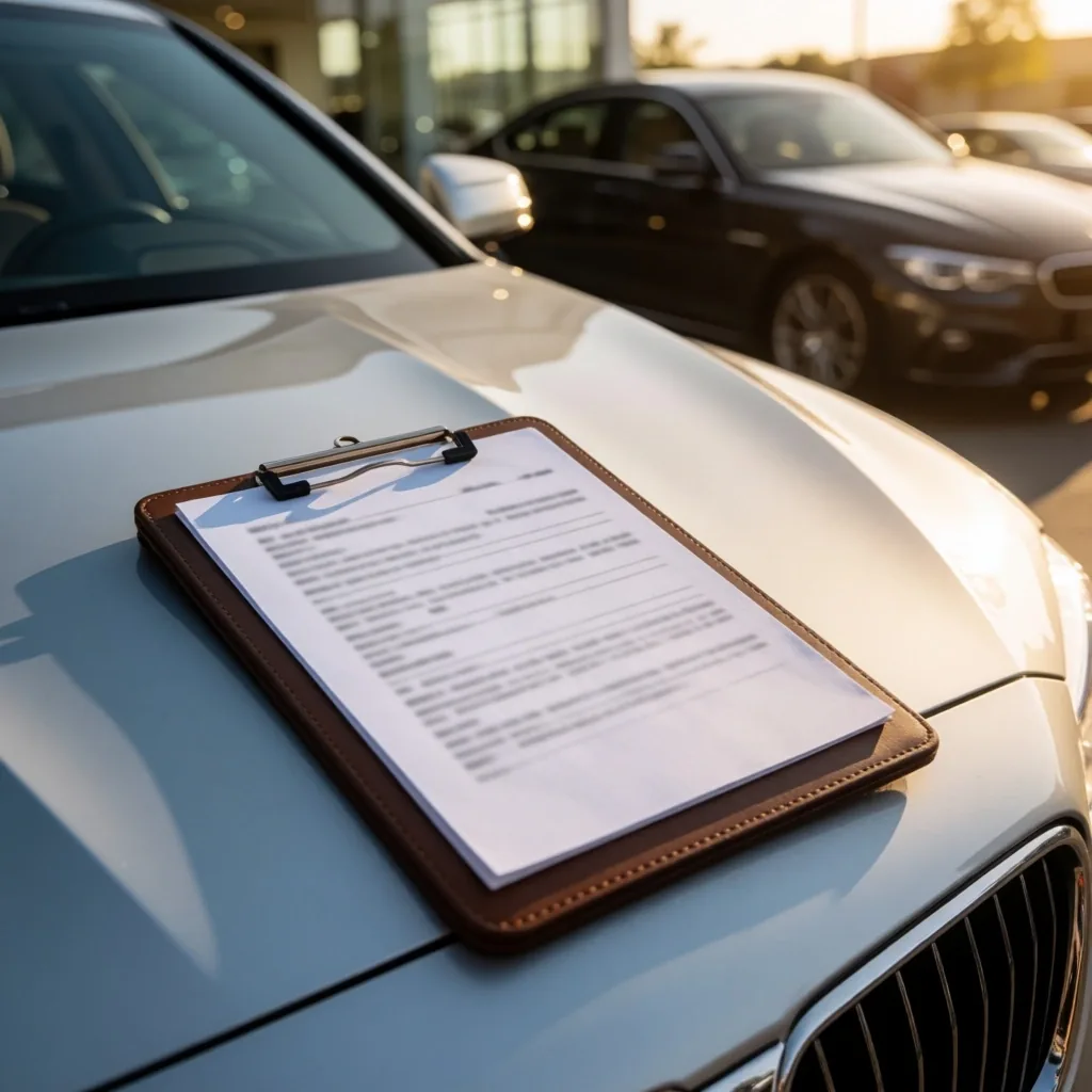 Planilla de inspección sobre el capó de un auto